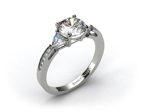 18k White Gold Three Stone Trillion and Pave Set Diamond Engagement Ring